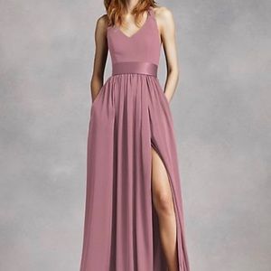 Vera wang v neck halter gown with sash